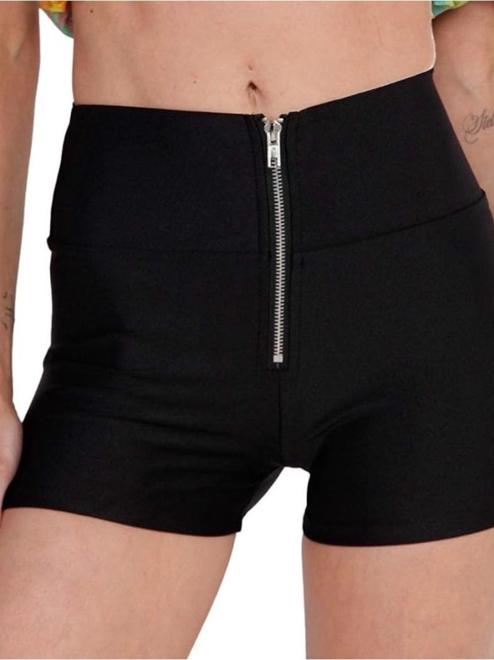iHeartRaves Black High-Waisted Zipper Shorts | Rave Festival Activewear